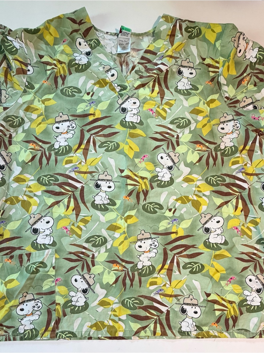 Peanuts Light Green Snoopy Print Scrub Top